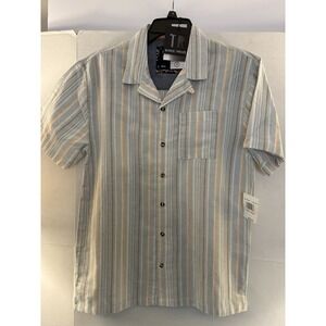 Reverse Threads Tour Shirt  Mens Small NWT Light Blue Stripe Camp Cabana Cotton